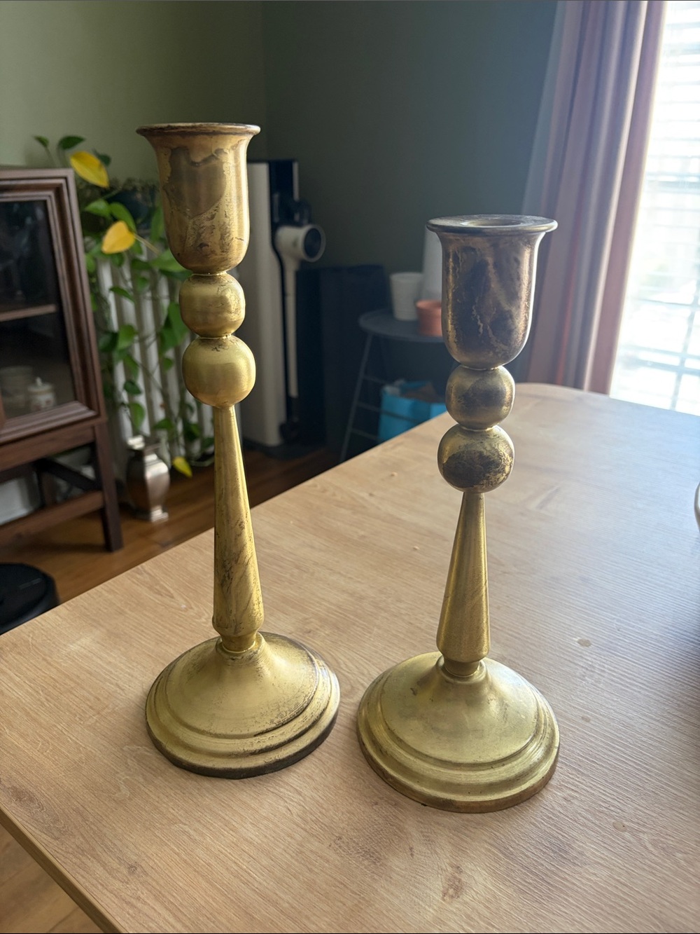 Large Candlestick Holders - Gold Toned Pair